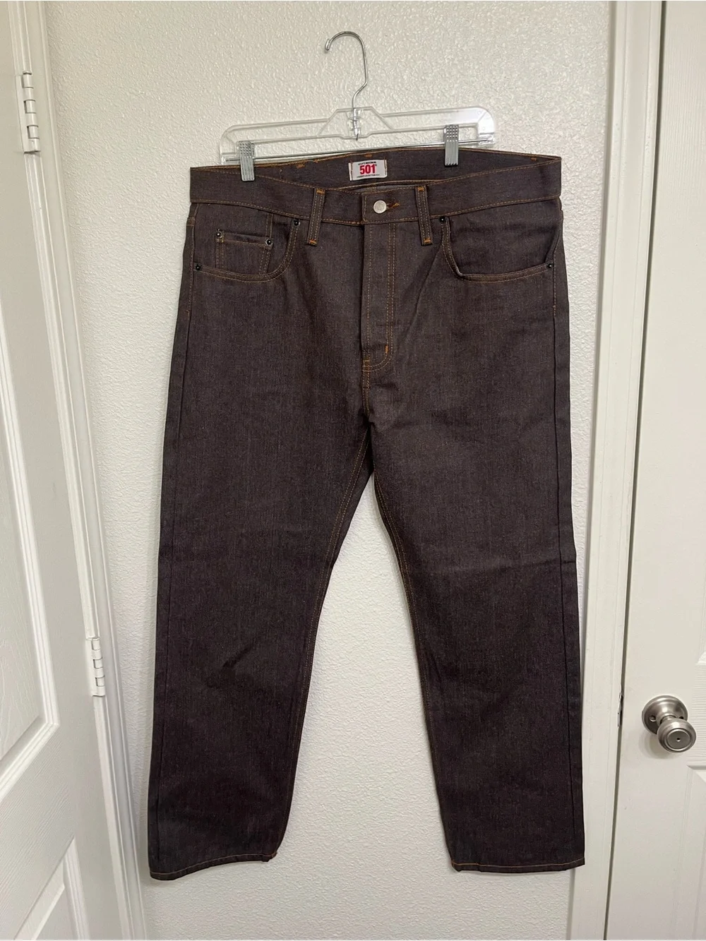 Levi’s 501 Men’s Jeans 38x30 Straight Leg Button Fly Dark Brown Denim